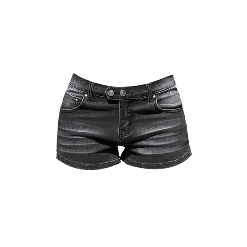 Women's Grey Denim Shorts Low Waist Mini Jeans Shorts 2000s Vintage 90s Y2k Emo Cowboy Short Pants Harajuku Clothes Summer 2024
